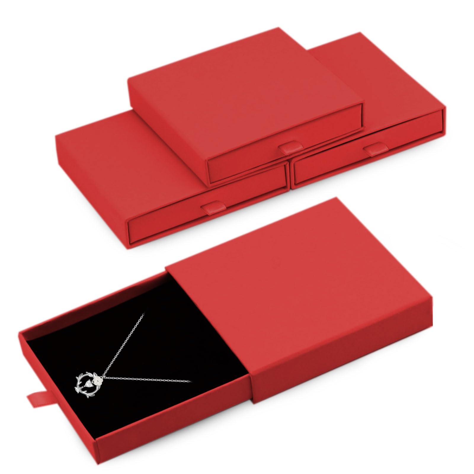 4 Pack Square Drawer Type Jewelry Gift Boxes, 4" x 4" Cardboard Jewelry Display Case, Paper Jewelry Boxes Drawer for Necklace Bracelet Earring Packaging Storage (Red)