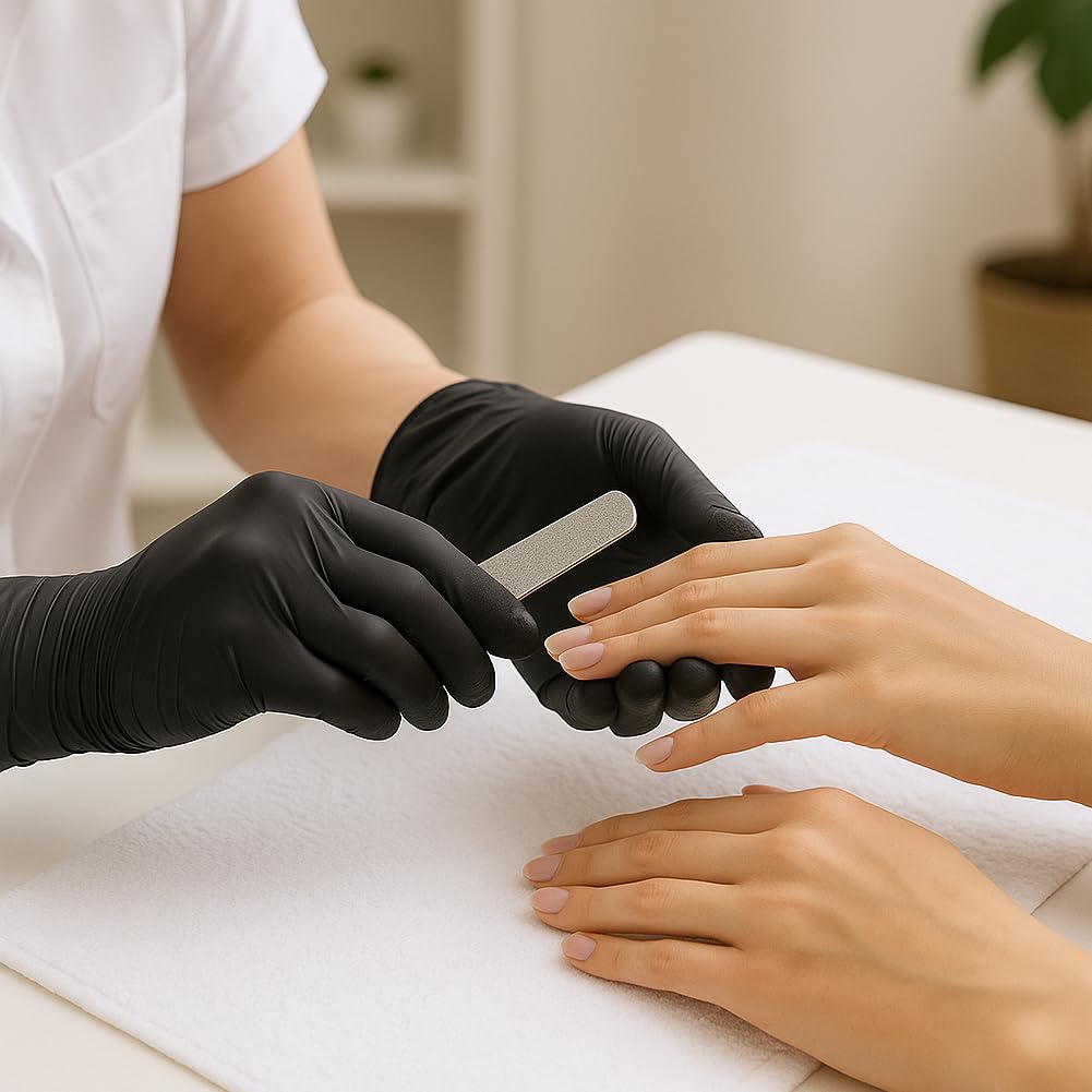 BAKAJI 1000 x guantes desechables de nitrilo de color negro, sin polvo ni látex, hipoalergénicos, biosuaves, dedos texturizados, aptos para uso médico, alimentario, cocina, hogar, limpieza (M)