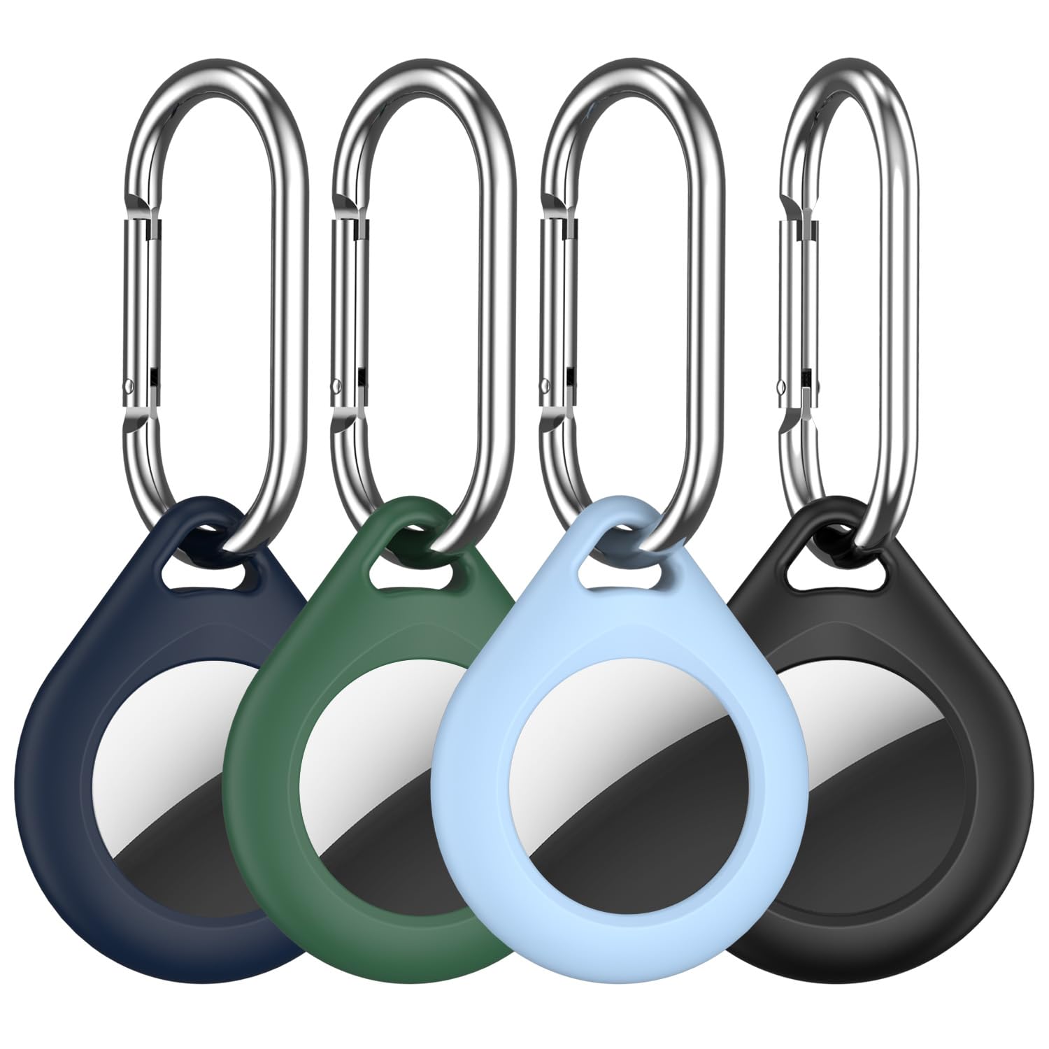 R-fun for Airtag Holder,4 Pack Airtags with Metal Keychain, Multi-Color Protective Silicone Airtag Case Key Ring for Luggage, Dog Collar, Keys,