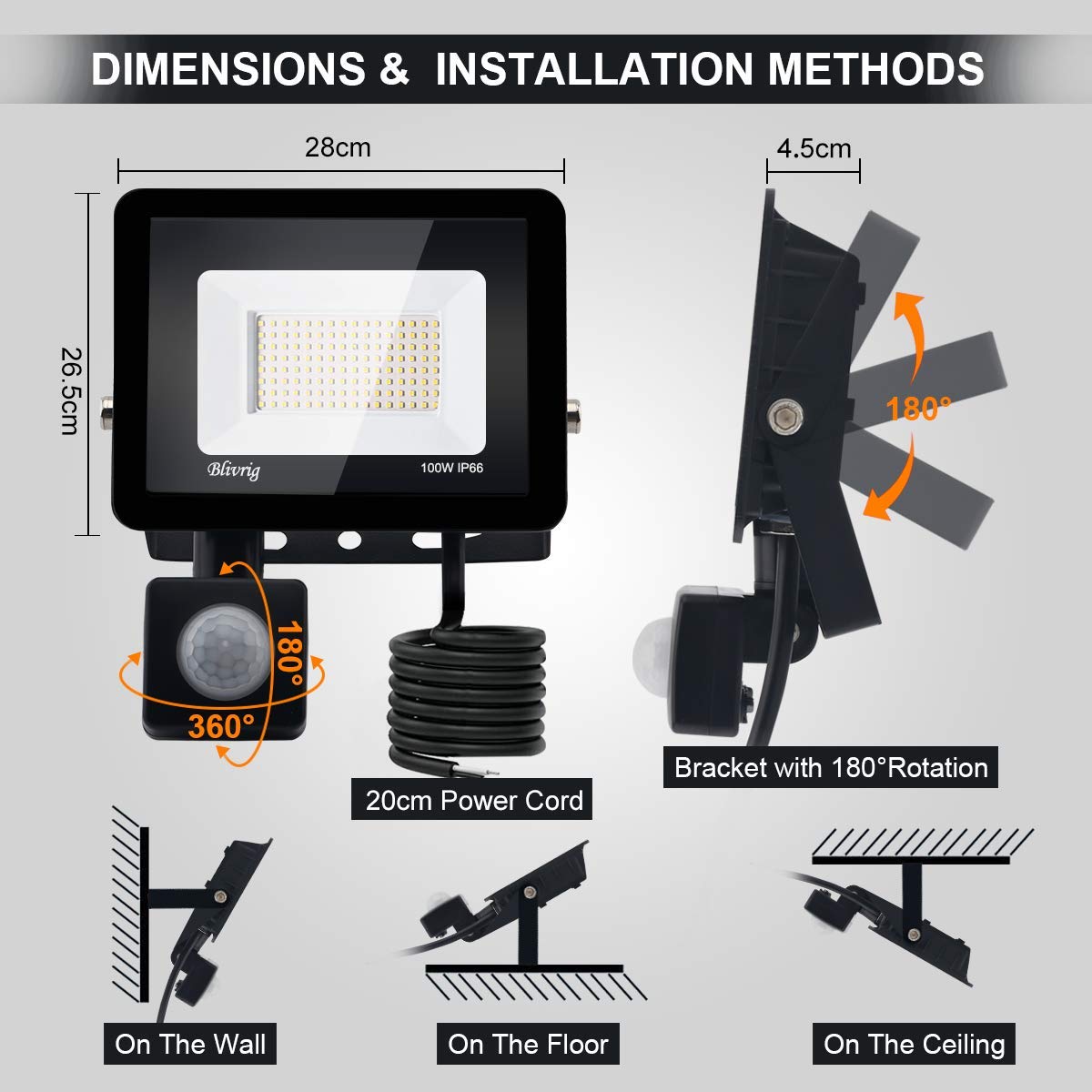 2 außenstrahler mit bewegungsmelder 100W IP66 Scheinwerferled aussenstrahler mit bewegungsmelder,10000LM Warmweiß 3000K Superhell Außenstrahler LED Fluter Flutlicht, für Garten,Garage,Hof