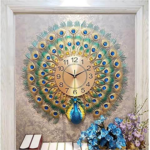 Wall Clock Crystal Diamond 3D Peacock Wall Clock Peacock Wall Clock Silent Metal Clock for Wall Clock Living Room Bedroom Home Digital Wall Clock Wall Art Decoration,wall clock 2 Cover