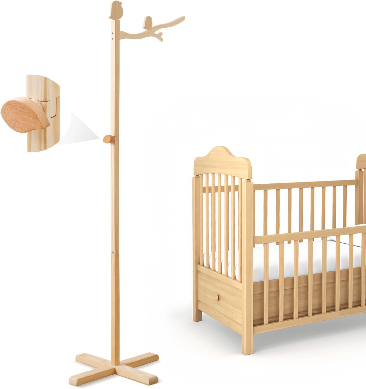 Floor-Standing Crib Mobile Arm 57.8 Inch Wooden Baby Mobile Arm for Crib Movable Baby Mobile Hanger with Hook Anti-Dumping Baby Mobile Holder Floor Stand Nursery Decor