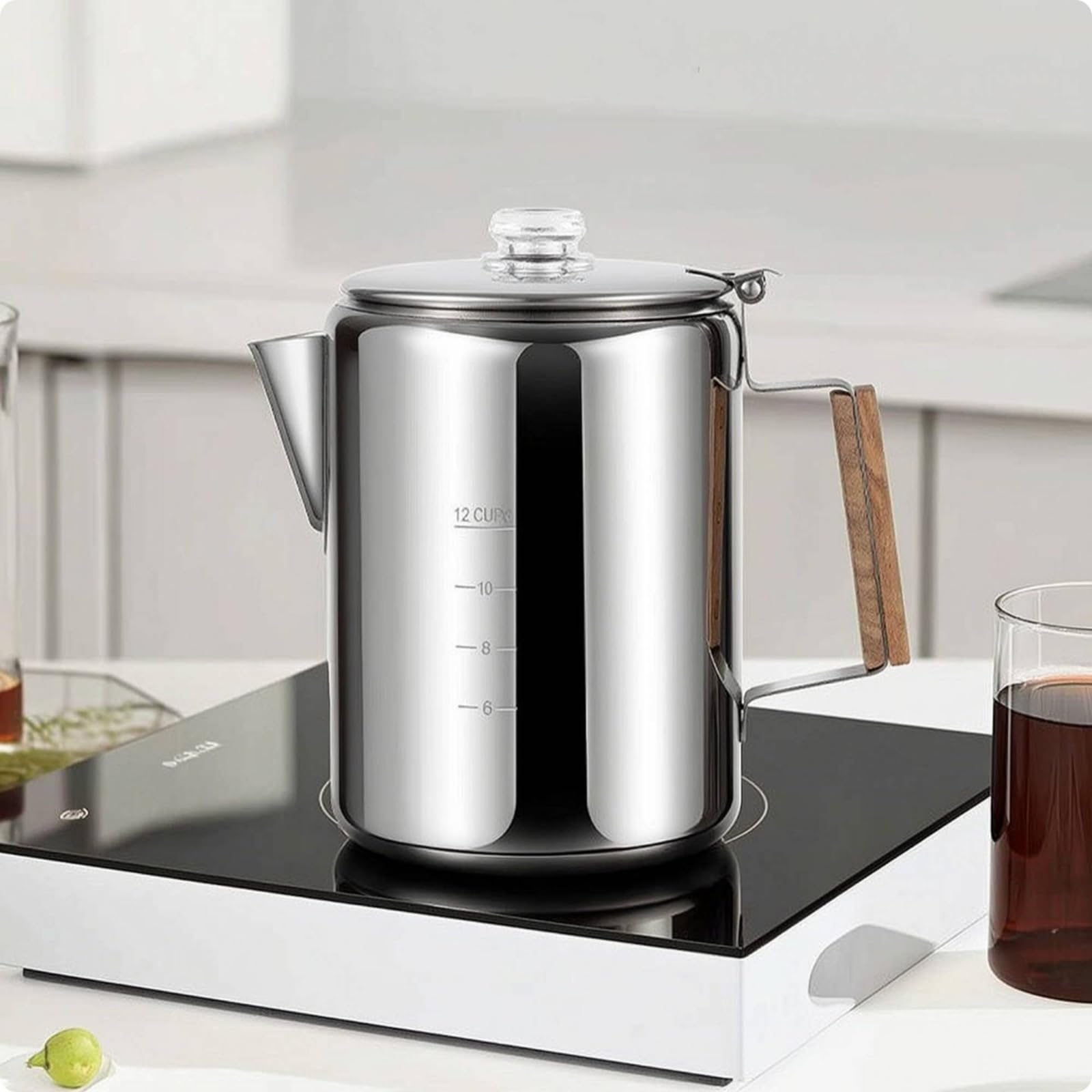 Gralara Caffettiera con Filtro in Rete Durevole Caffettiera Preciso Pentolino da Caffè in Acciaio Inox per Casa, 12 Tazze Circa 2000-3000ML