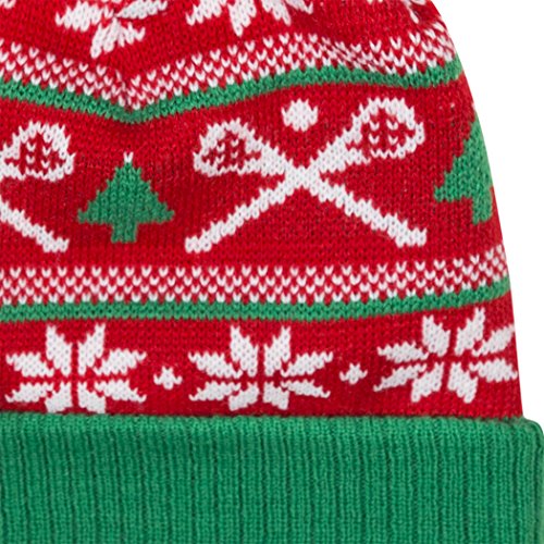 Ugly Christmas Sweater Lacrosse Pom Pom Beanie Hat | Lax Hats by ChalkTalk Sports Red/Green - Thumbnail 6