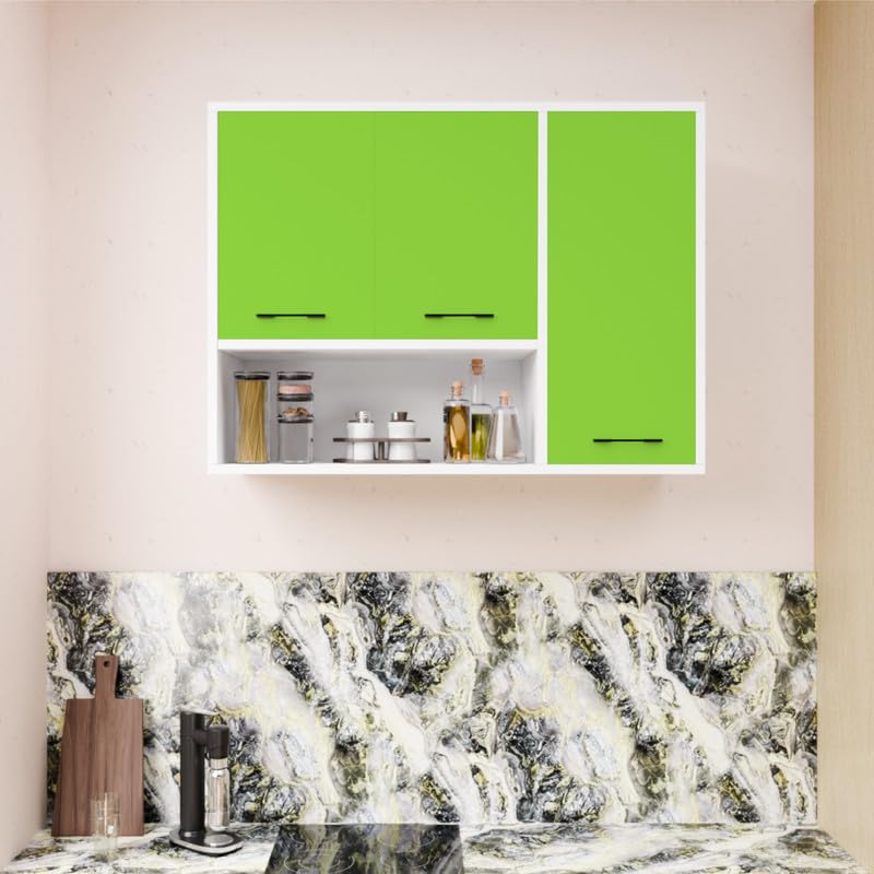 Funtree Multipurpose 3 Door Inside Wall Mounted Cabinet with Open Storage Shelf | Kitchen, Bedroom, Living Room & Office Organizer | Adjustable Shelf | Size:90x33x63.8 Cm | Color:White & Parrot Green