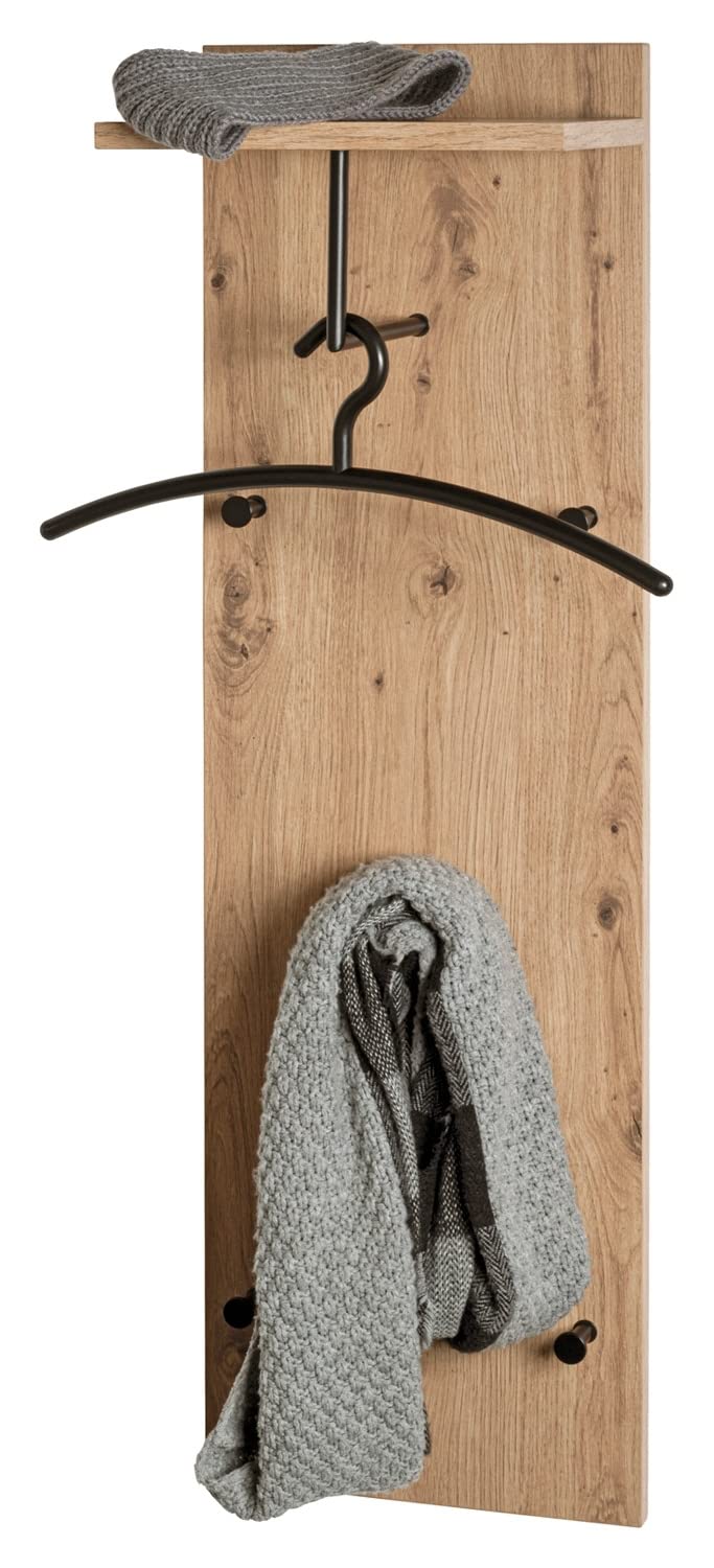 Garderobenpaneel - Schwarz - Artisan Eiche Dekor - Metall - 30 x 100 cm - mit Kleiderstange