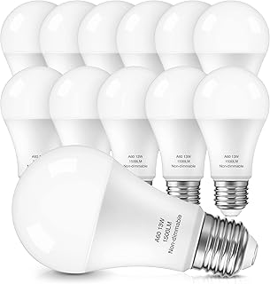 Nouscan LED Light Bulbs 100 Watt Equivalent, Daylight White 5000K, 13W LED Bulb A19, 1500 Lumens, Standard E26 Medium Base, Energy Saving, Energy Saving Lightbulbs, Non-dimmable, 12 Pack