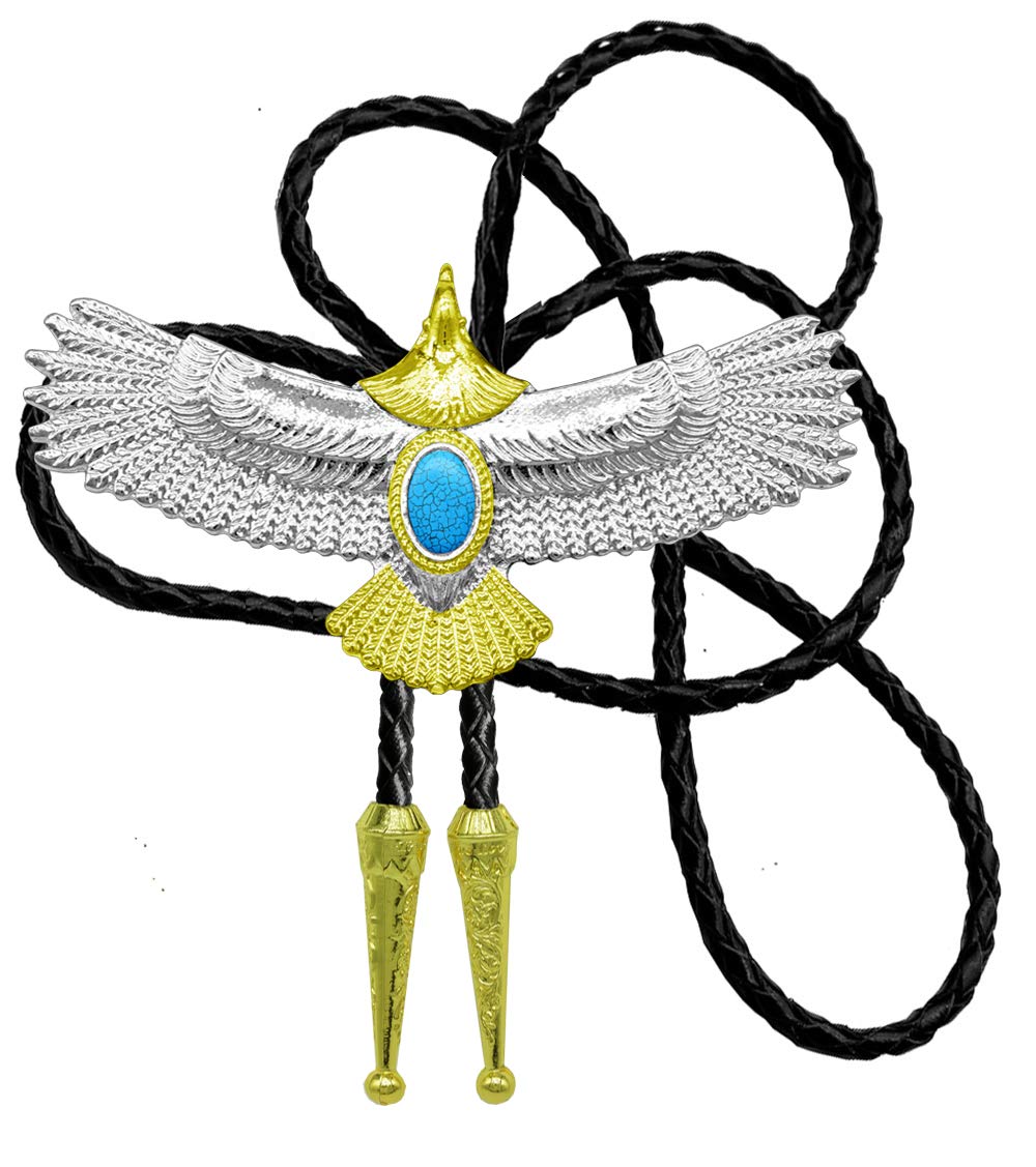 MoranseBolo Tie with Flying Eagle Army Symbol Style Genuine And Cowhide Rope