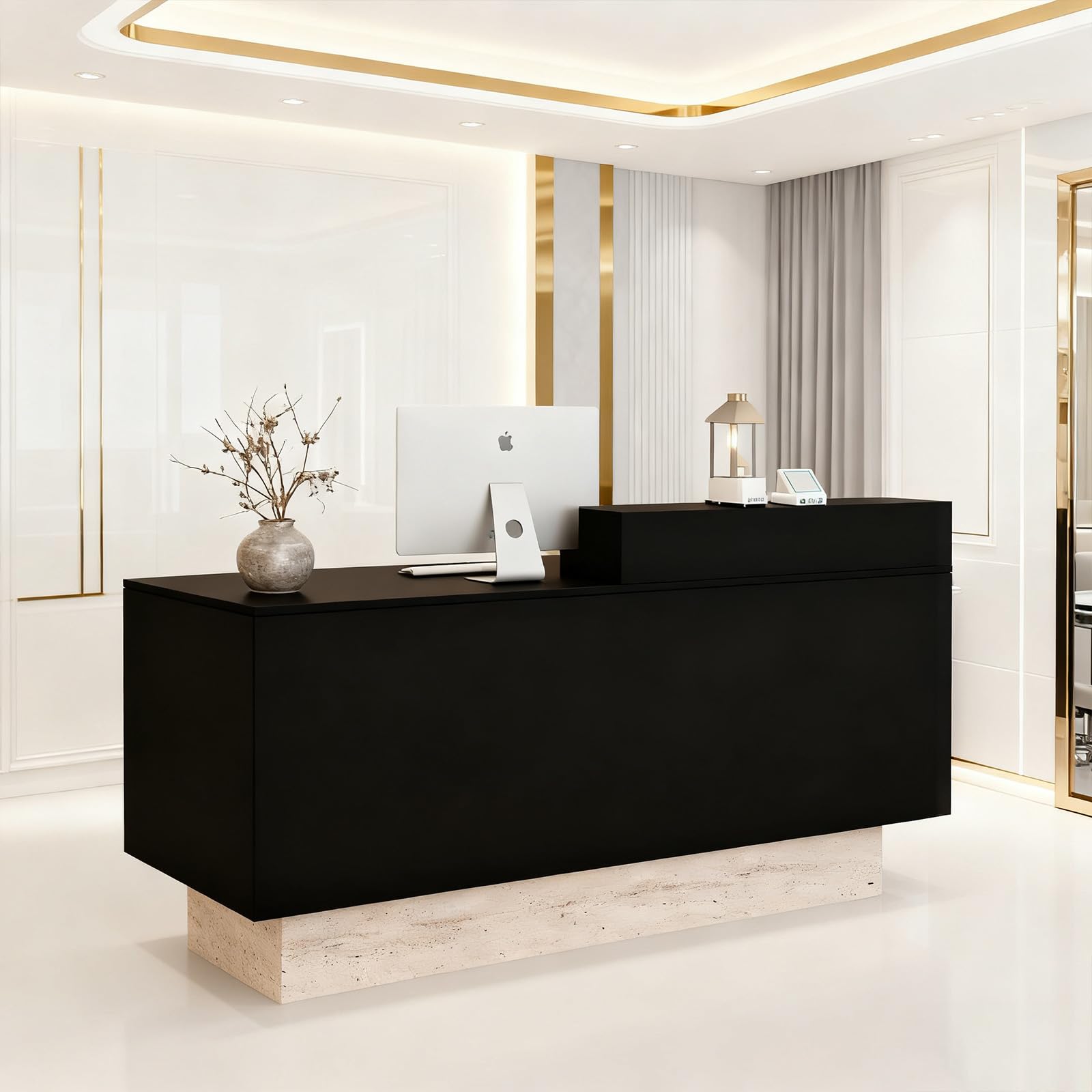 Front Reception Desk with Counter - Wood Modern with Storage Drawer for Salon Retail Office Checkout Barber Counter Table Mostrador para Negocio,Black