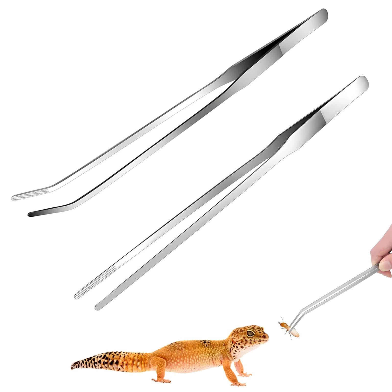Haluway 2 Pcs Aquarium Aquascaping Tools, 27cm Stainless Steel Tweezers, Straight & Curved Feeding Tongs with Serrated Tips for Fish Tank Plants, Reptile Feeding, Tank Cleaning & Terrarium