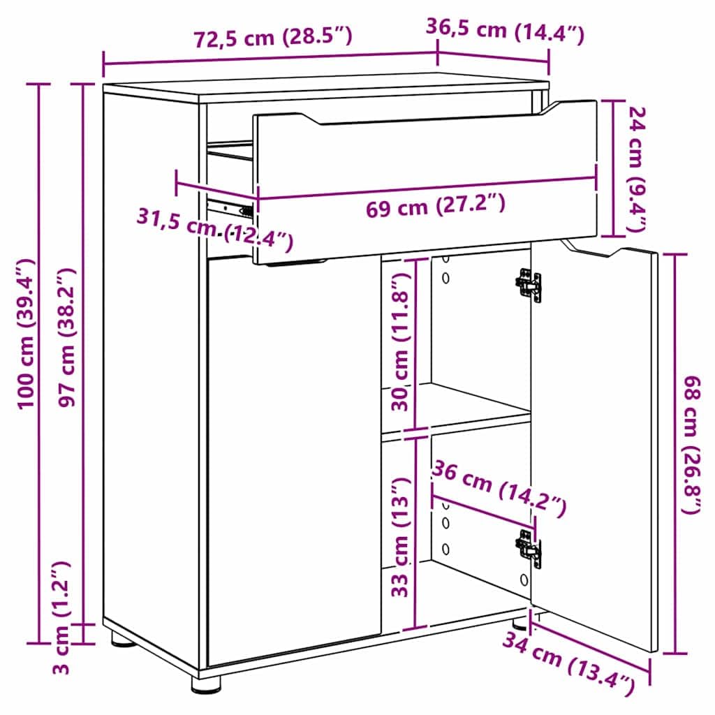 vidaXL Gabinete de Baño Roble Sonoma 72,5 x 36,5 x 100 cm