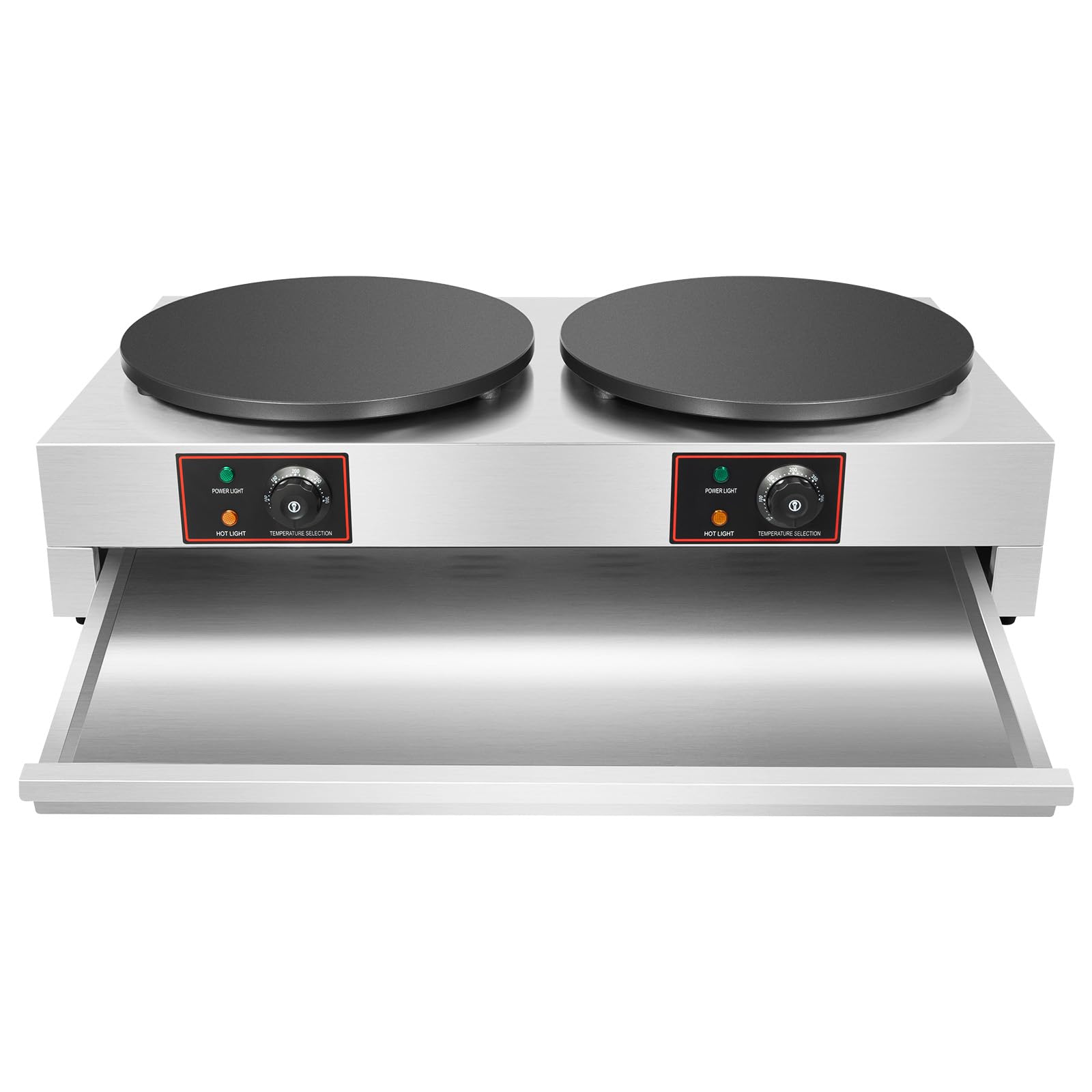 16 Inch Electric Crepe Maker,3400W Commercial Electric Crepe Maker Double Hotplate Pancake Machine, Non-Stick Electric Crepe Pan w/Temperature Control,122~572? Adjustment Temperature