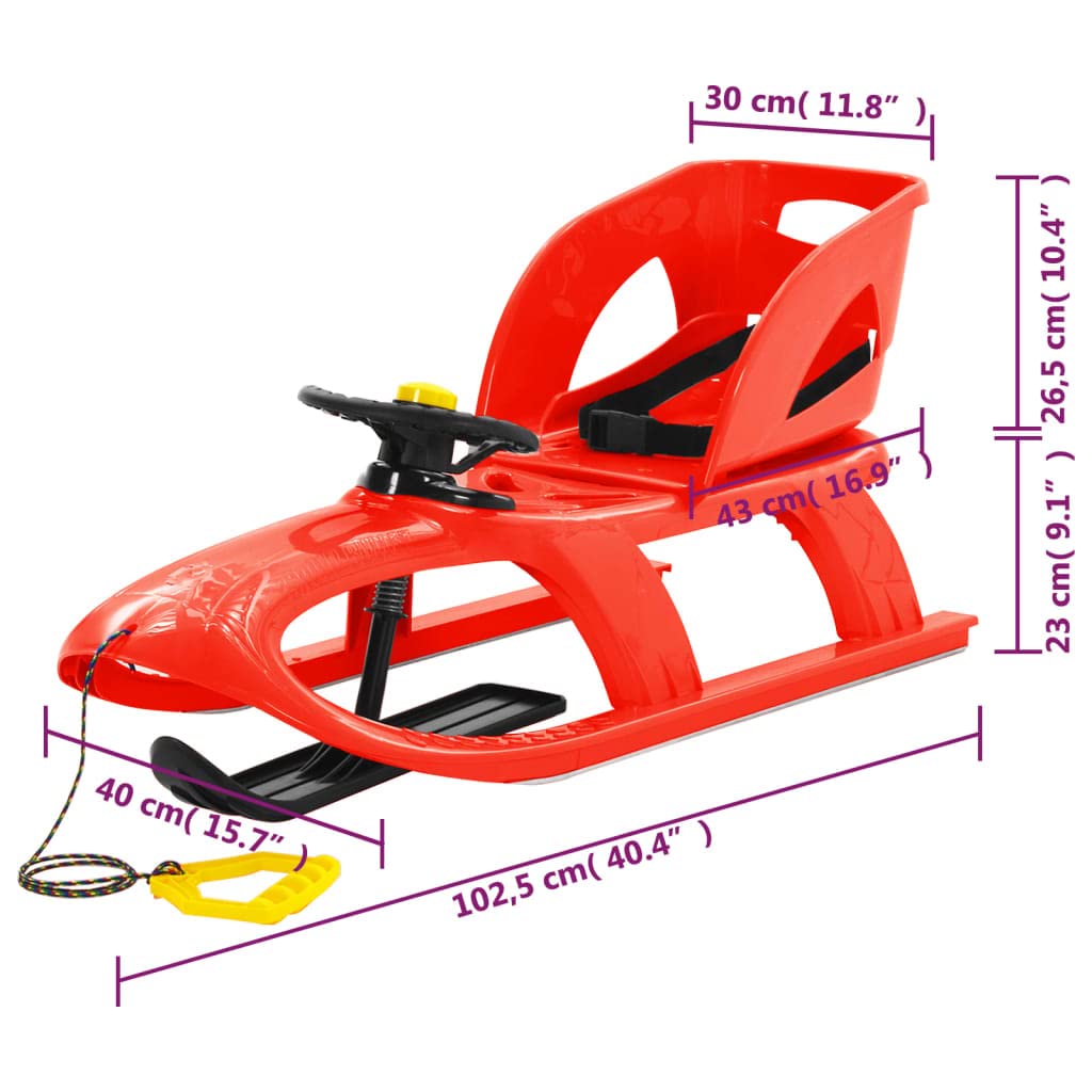 Mangloder Blau Kinder Schlitten mit Lenkrad 102,5x40x aus Polypropylen und Stahl für sichere Winterabenteuer, geeignet ab Monaten, belastbar bis, mit Zugseil