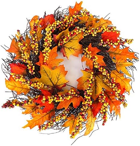 Hoomall 17'' Fall Wreath for Front Door, Fall Berry Maple Wreath, Flower Thanksgiving Wreath for Front Door, Hanging Home Party Wreath Decoration Halloween Thanksgiving Decor Wreath Inside Outside