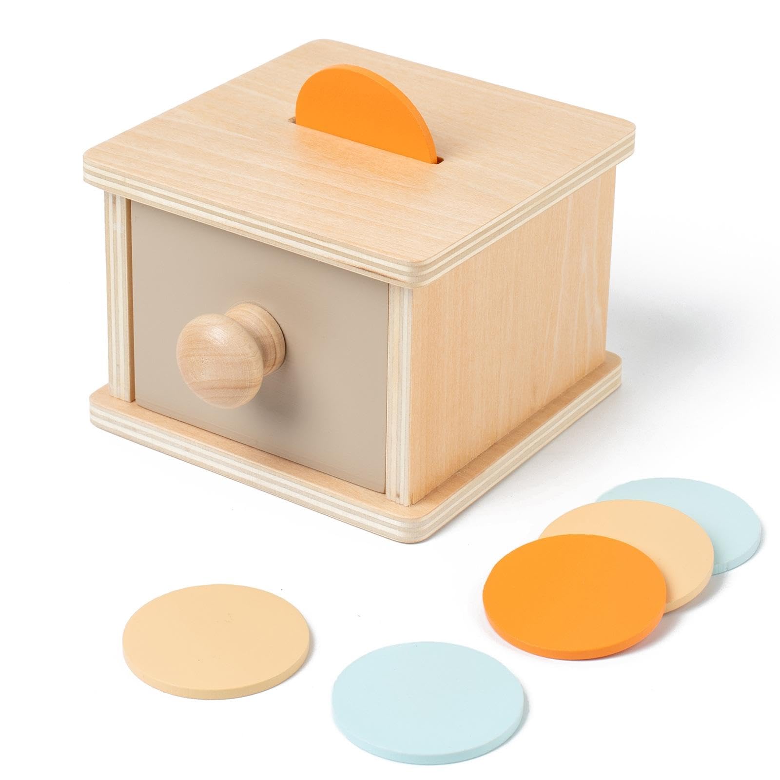 Developmental Toy Fine Motor Object Permanence Box Wooden Shape Sorter for Young Children, Preschoolers, Playroom, Preschool, Daycare Coin Box-image-46