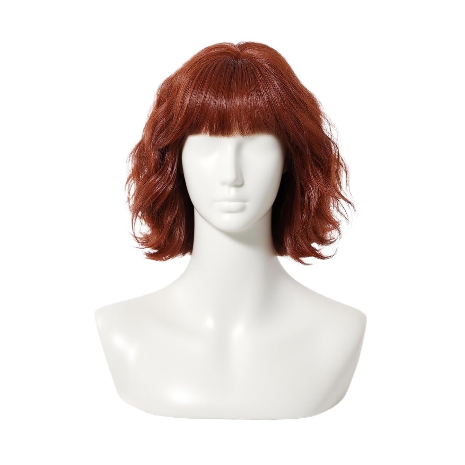 Acconciatura femminile Parrucca sintetica ondulata corta riccia rosso bordeaux
