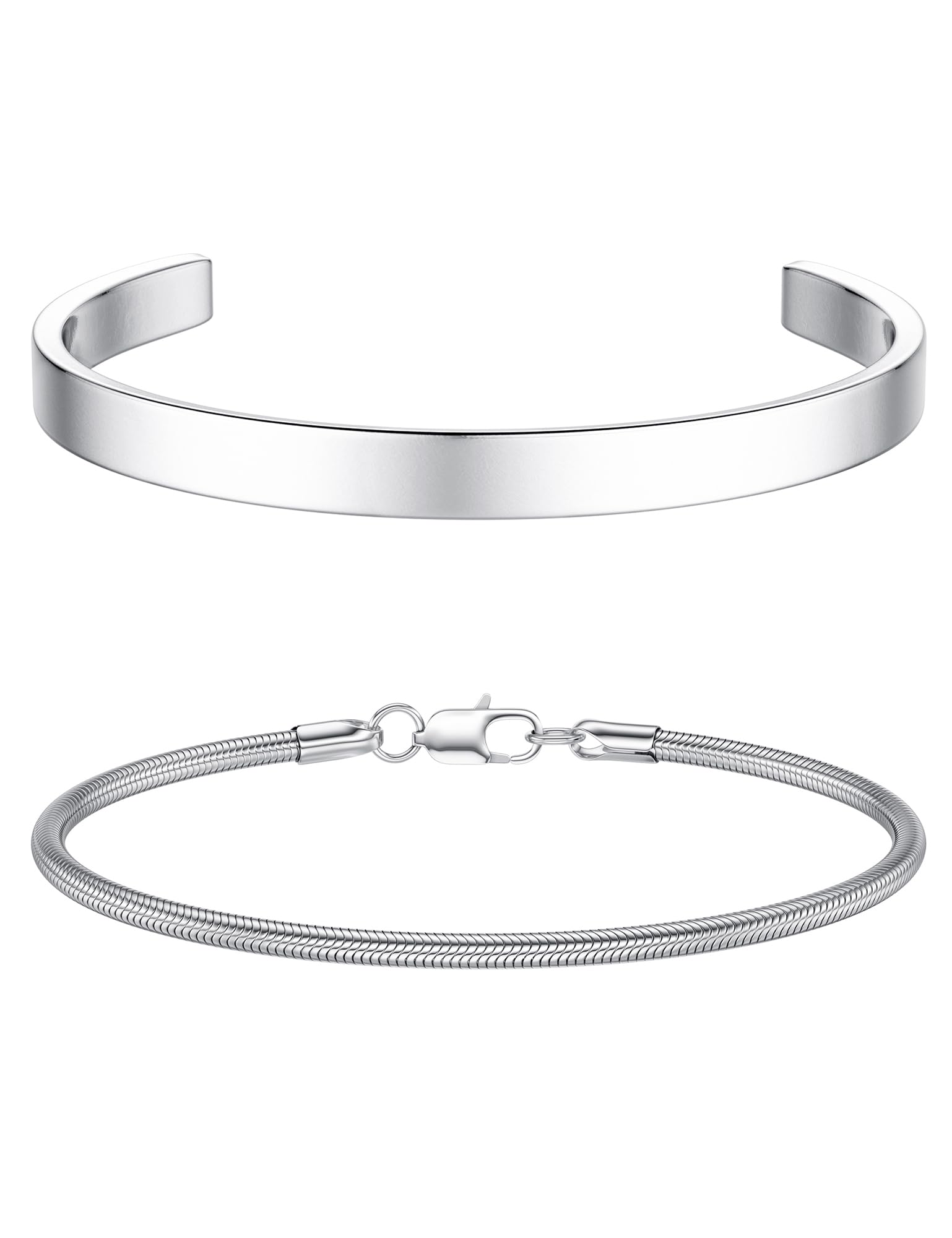 CASSIECA 2Pcs Pulsera Hombre Pulseras para Hombres Acero Inoxidable Apilable Pulseras Plata para Hombres Niños Brazalete Cubana Cadena de Eslabones Pulseras 19/21CM Regalos para Papá Esposo Hijo