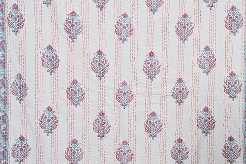 Miniatura 8 de YUVANCRAFTS Edredón y manta de algodón con estampado de bloques indios, tamaño Queen (90 x 108 pulgadas, marrón) - Funda de cama Kantha bohemia