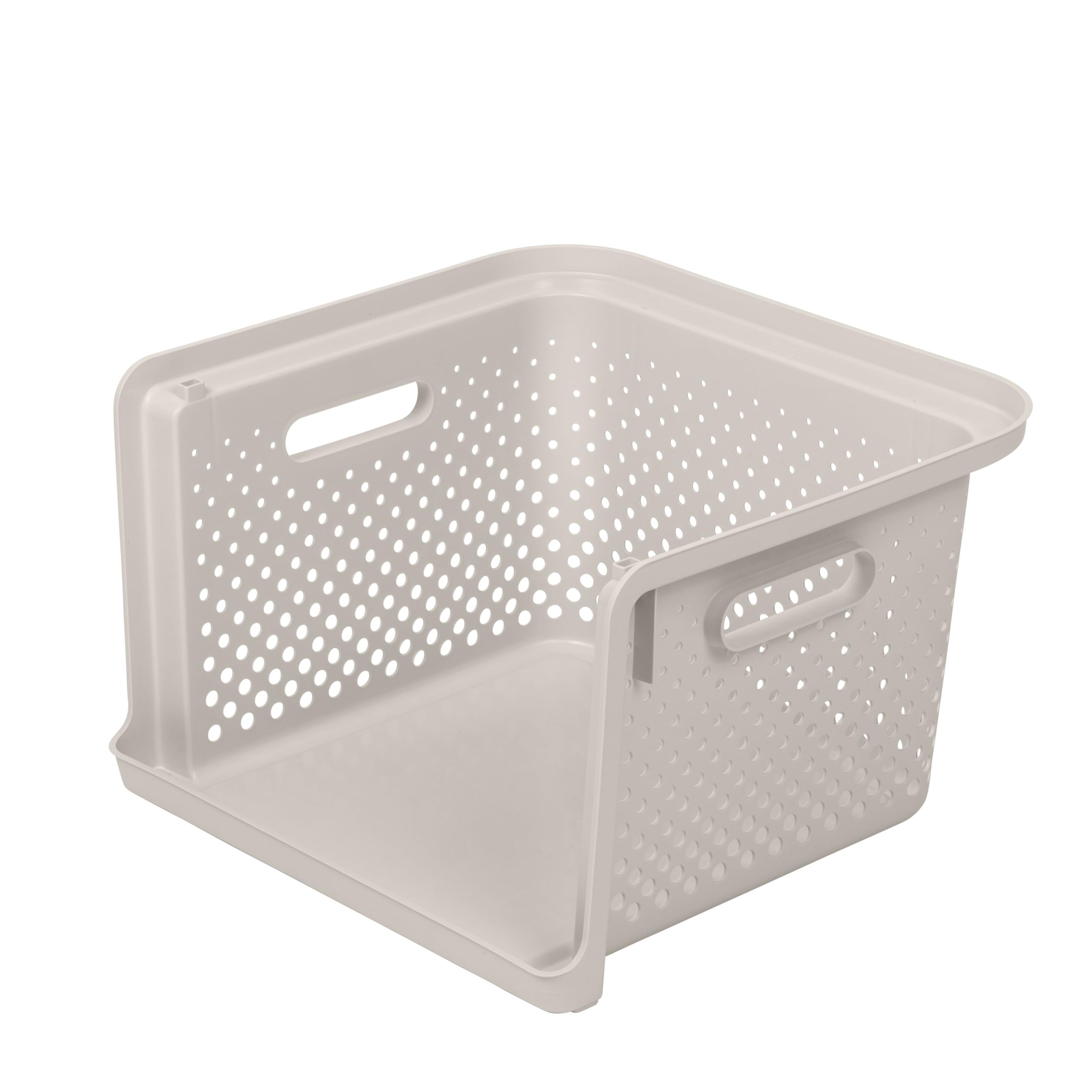 SmartStore Kosz do przechowywania z możliwością układania w stos z uchwytami w kolorze lnianym x 4 (35x37,5x23 cm), Modułowe pionowe przechowywanie z plastiku, Pudełko do przechowywania Essence Stack