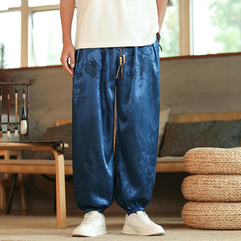 Pantalon motif dragon coupe ample style chinois léger décontracté