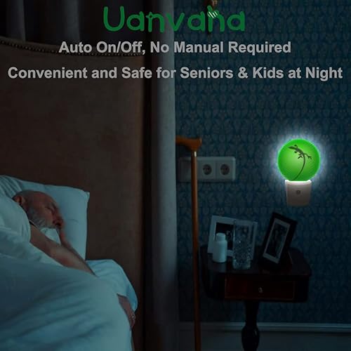 Miniatura 5 de Gecko - Luces nocturnas de lagarto enchufables en la pared, silueta de lagarto detrás de hoja verde, lámpara LED de noche de atardecer a amanecer,