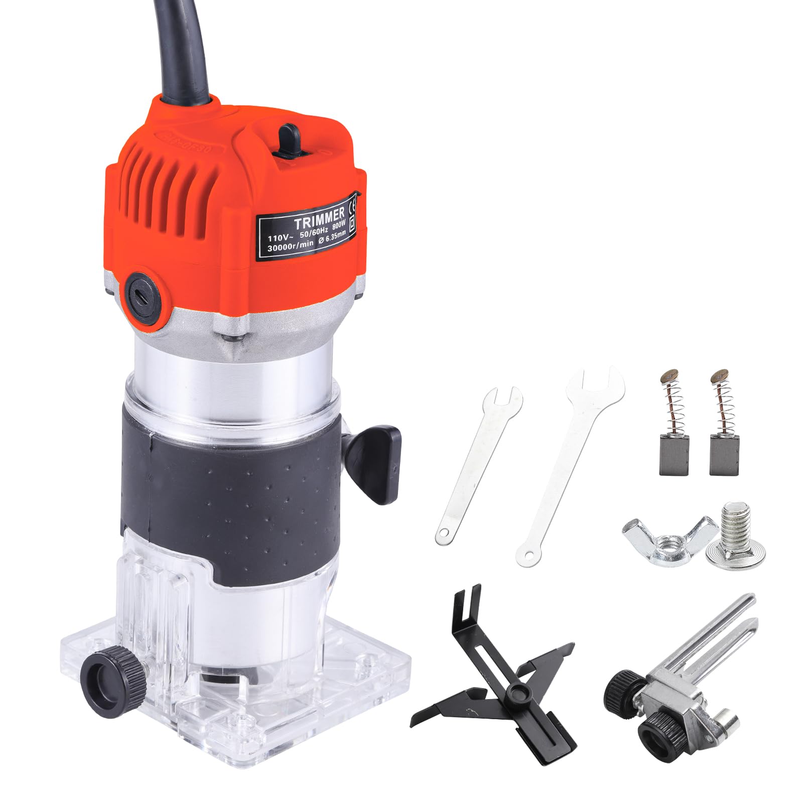 Herramienta de enrutador, herramienta compacta de madera de 110 V 800 W para carpintería, recortadora eléctrica de mano 30000R/MIN laminado de borde compacto (rojo)