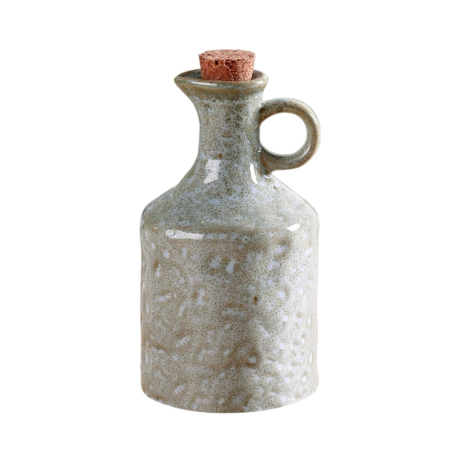 Lixsazse Green Ceramic Olive Oil Dispenser With Cork Closure Craftsmanship And Leak-Proof Features Storing Vinegar And Wine Oil Bottle With Reactive Glaze Small Outlet For Kitchen,