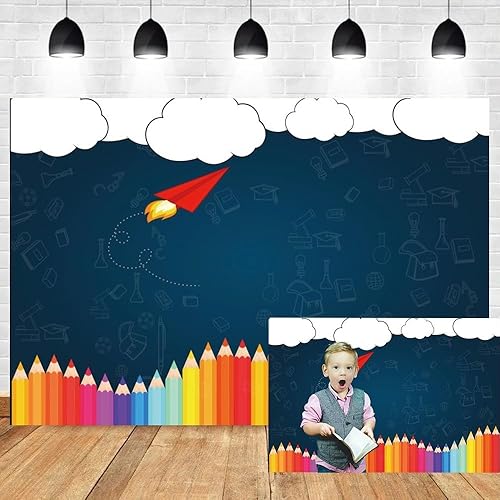 Miniatura 8 de Leyiyi Fondo de fotografía de bienvenida de regreso a la escuela, 10 x 7 pies, pizarra de tiza para el aula antigua, pizarra de colores, bolígrafo