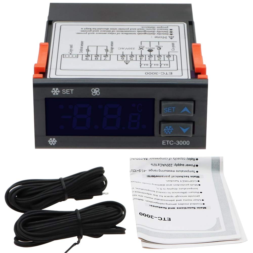Ctrlzs Etc-3000 Mini Temperature Controller Refrigerator Thermostat Regulator Thermoregulator Dual Sensor 220V