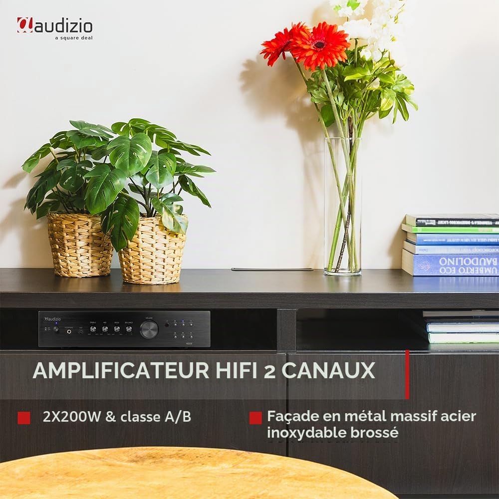 Audizio AD220B Amplificateur HiFi Bluetooth 2.1 - Noir, 400 Watts, 4 Ohms, 2 Sorties Enceintes, 1 Sortie Sub, Lecteur MP3, Égaliseur de Son, Idéal pour Vos Films et Écouter Votre Musique