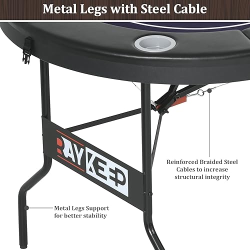Miniatura 3 de RAYKEEP Mesa de póquer plegable de 71 pulgadas, mesas de póquer plegables para 8 jugadores con patas plegables, fieltro de grado casino, rieles