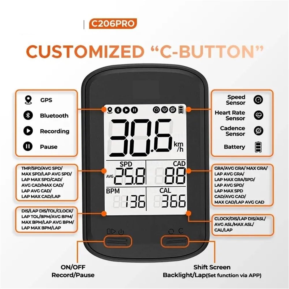 C206Pro GPS Road MT komputer rowerowy ANT Bluetooth bezprzewodowy licznik prędkościomierz nadający się do jazdy na rowerze wodoodporne automatyczne podświetlenie TP St