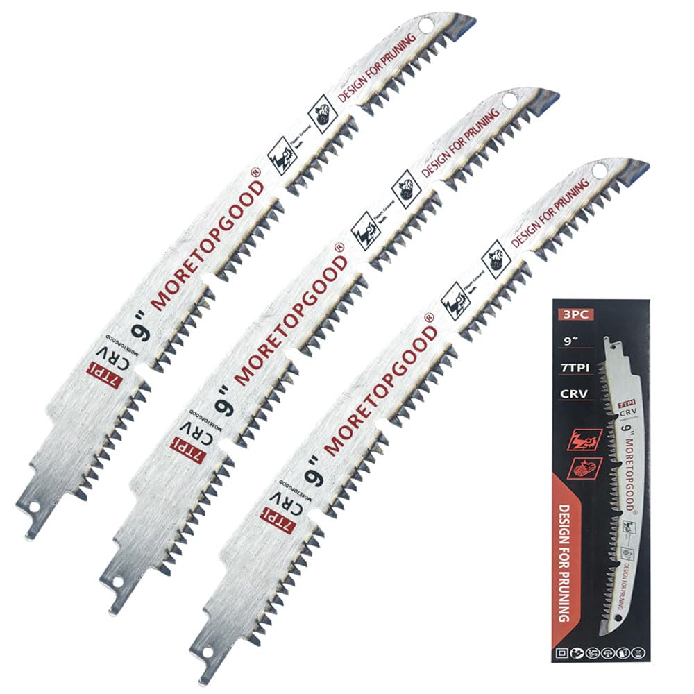 9 Inch Arc Curved Reciprocating Saw Blade with Chipconveyor Design, 7TPI Japanese Teeth with Arc Edge Wood Pruning Saw Blades for Tree Trimming, Wood Cutting,3-Pack