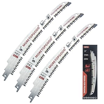 9 Inch Arc Curved Reciprocating Saw Blade with Chipconveyor Design, 7TPI Japanese Teeth with Arc Edge Wood Pruning Saw Blades for Tree Trimming, Wood Cutting,3-Pack