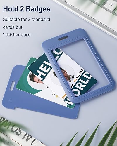 Miniatura 2 de Uniclife Paquete de 3 portatarjetas de identificación deslizantes verticales de plástico duro con ventana transparente, protector de tarjetas azul