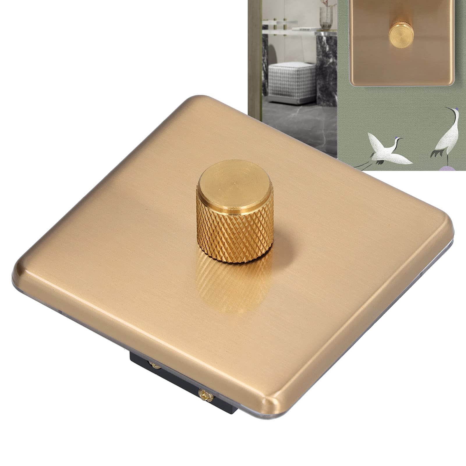 Gradateur de Lumière en Acier Inoxydable Doré Résistant aux Rayures Interrupteur à Laiton Brossé 500W pour Éclairage Monotone Compatible 220V avec Contrôle Précis de l'Intensité Lumineuse