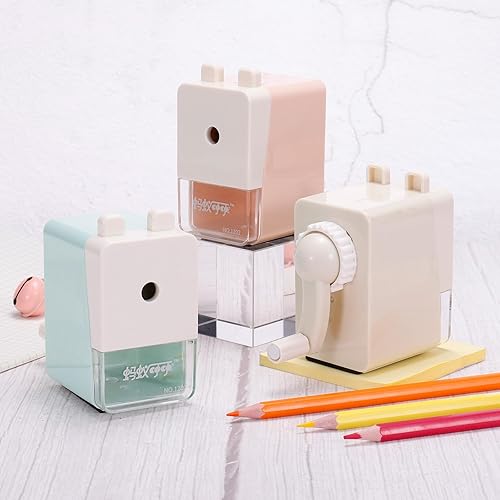 Miniatura 8 de PATIKIL Afiladora de lápices, paquete de 2 sacapuntas de manivela manual para aula, hogar, oficina, dibujo, estilo 3, verde y rosa
