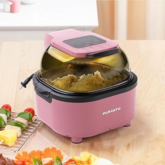 FUMATO 1100W Digital Air Fryer for Home 6.8L|See Through Window, 5 Presets(Fry,Grill,Roast,Steam,Bake) Rapid Air Technology, Non-Stick Basket, 90% Less Fat, 1 Year Warranty-Cherry Pink