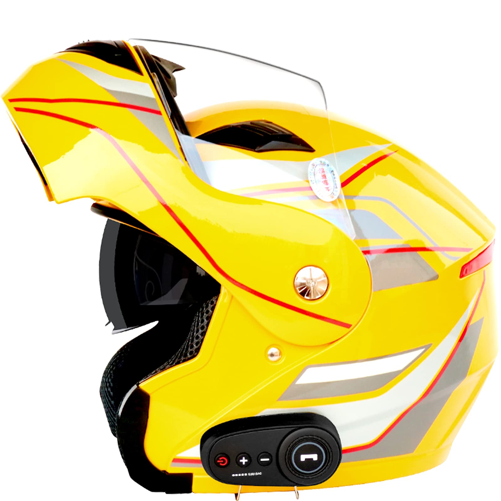 Motorrad Integrierter Bluetooth-Helm, Klapphelm ECE-Geprüft, Sturzhelm Anti-Fog-Doppelspiegel, Eingebautes FM Radio Integriertes Intercom-Kommunikationssystem für Damen Herren ,D,L 59~60cm