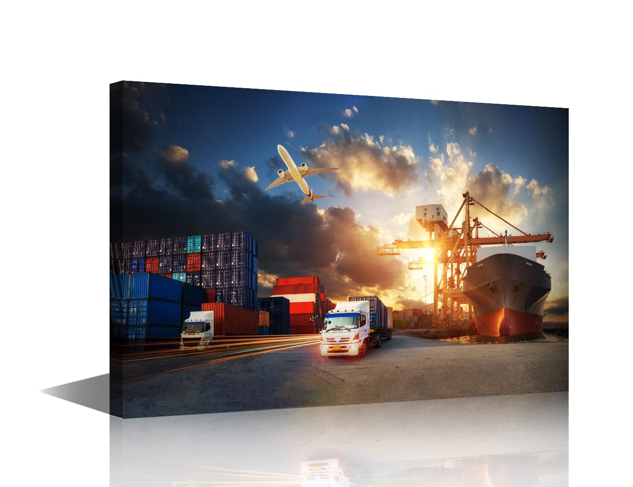 1 Panel Wall Art Logistic Import Export and Transport Pictures Print on Canvas for Living Room Bedroom Wall Decoration, Transport Artwork Wooden Framed Ready to Hang, 36" Wx24 H — image 1