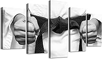 Vista 1 de Arte de pared de deportes de karate marcial, póster inspirador de Jiu Jitsu Taekwondo en blanco y negro, impresión en lienzo, decoración de karate
