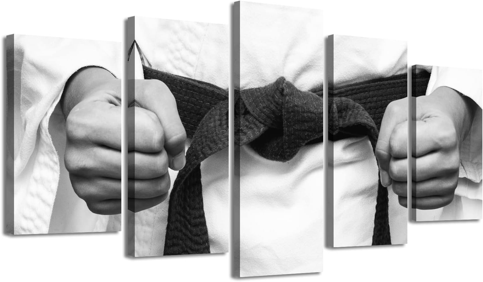 Martial Karate Sports Wall Art - Black and White Inspirational Jiu Jitsu Taekwondo Poster Canvas Print, Karate Decoration Gifts for Boys/Men, Martial Arts Studio Wall Decor Artwork Framed 40"W x 22"H