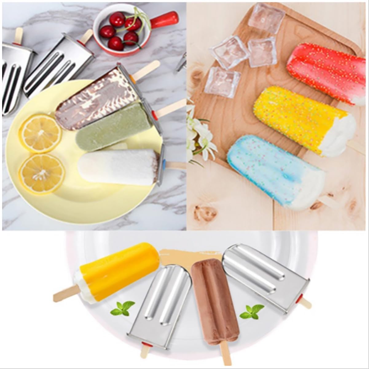 Stainless Steel Popsicle Molds Set - 6-Piece Ice Pop Maker with Sticks and Stand for Quick Freezing Homemade Ice Pops and Ice Cream Shapes