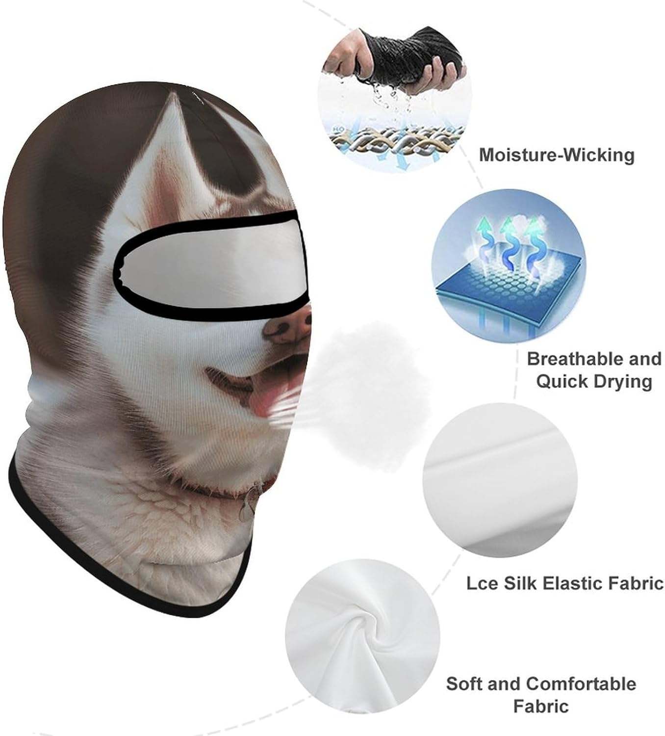 Balaclava Face Mask for Men Women Sun Protection Full Face Cover | Breathable Husky Piquant Dog Full Face Mask Windproof Ski Mask Motorcycle Helmet Lining for Outdoor Sport Cycling