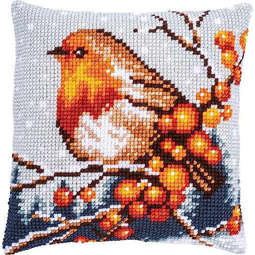 Vervaco Kit Cross Stitch Cushion in Red-Throin, Ecru Approx. 40 x 40 cm, off-white, ca. 40 x 40 cm