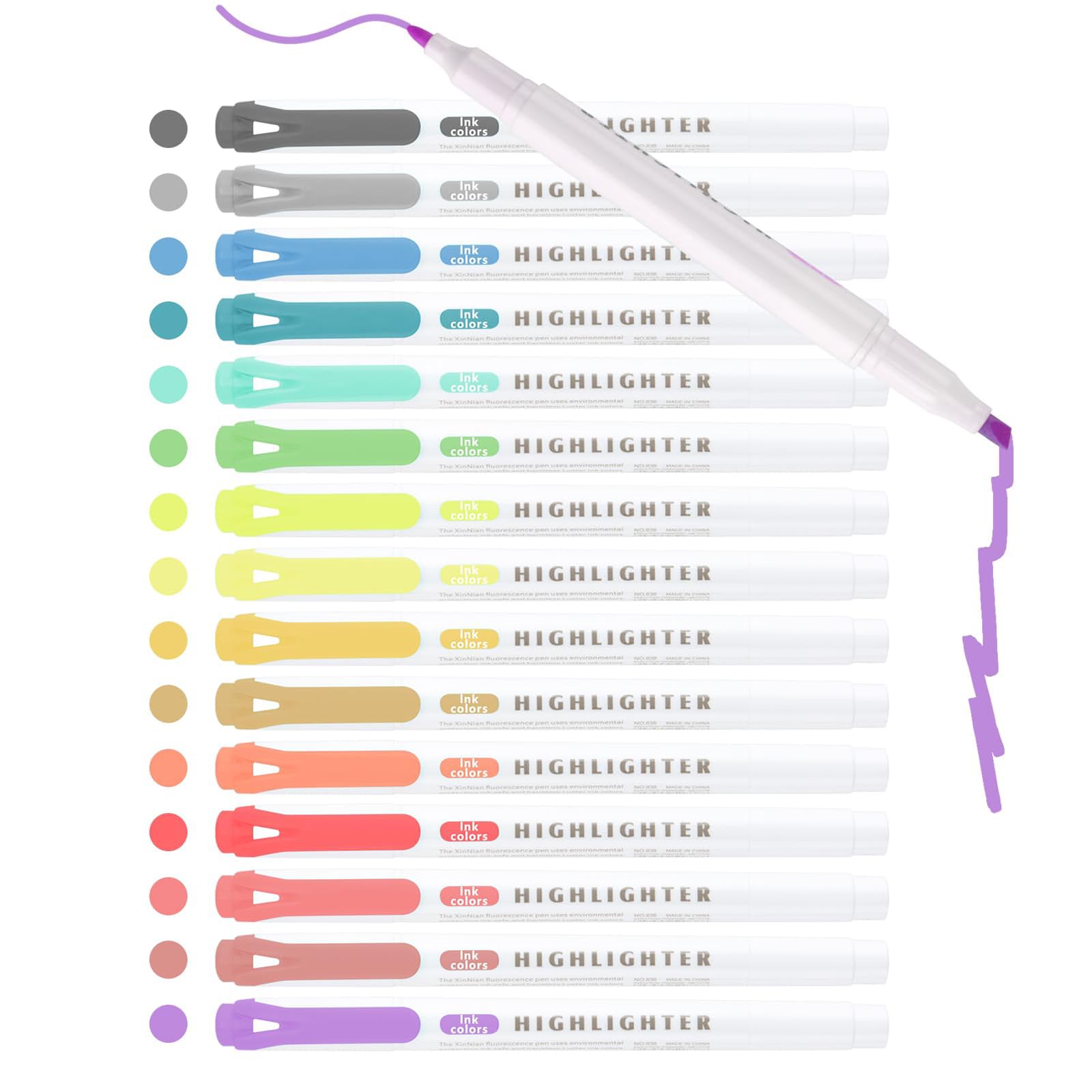 DNSHAN Highlighters,15Pcs Pastel Highlighters, Assorted Colours Highlighters Pens, Aesthetic Cute Highlighter with Soft Chisel Tip for Bible, Notes, School Supplies