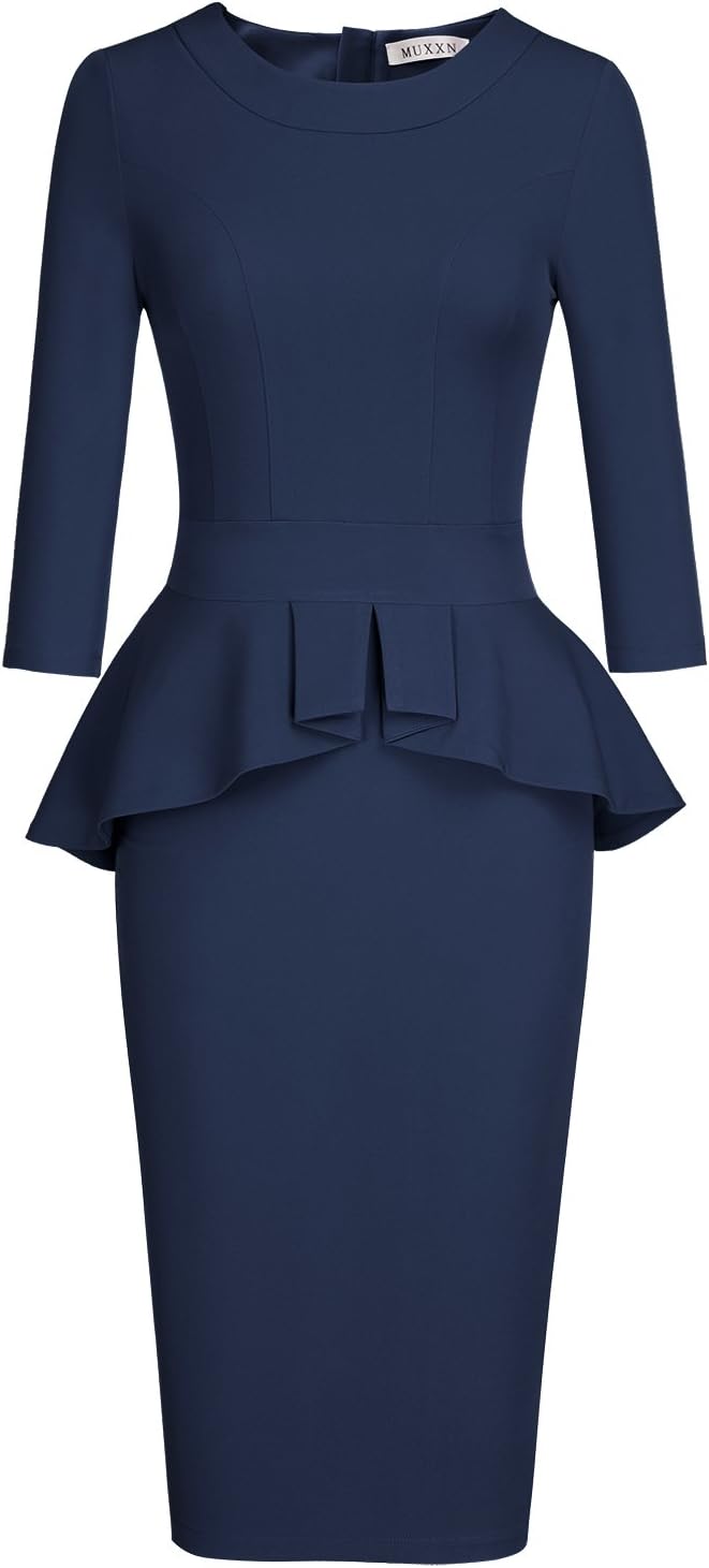 MUXXN Women's Crew Neck Peplum Knee Length Party Pencil Dress