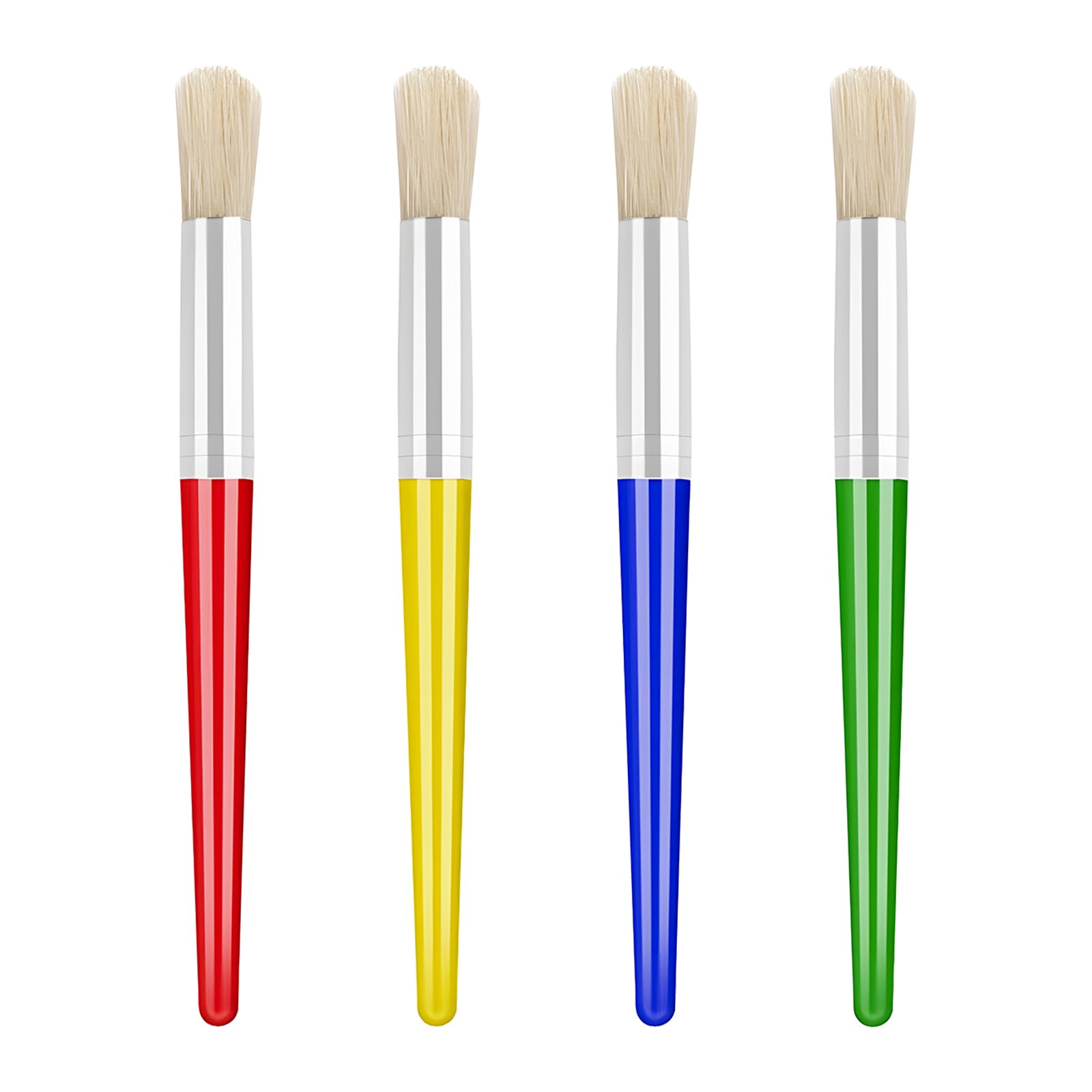 Galamax Yellow;Green;Blue;Red 4 Pcs Toddler Paint Brushes, Coloful Paint Brush Set Kids, Childrens Paint Brushes With Plastic Handle And Hog Bristles, Round Bristle Tip Paintbrushes For Kids Beginners Art Supplies