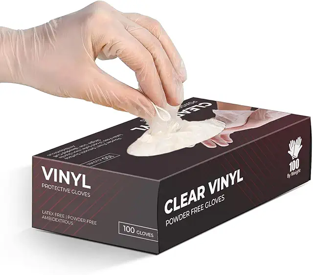 Gants jetables en vinyle transparent sans poudre - Boîte de 100 - Taille L - Multi-usages
