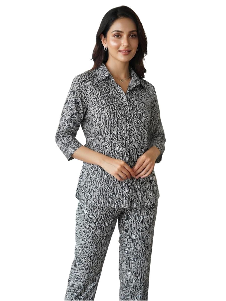 Women's Geometric Print Co-ord Set, Shirt and Pant,XXL Size-picture-54
